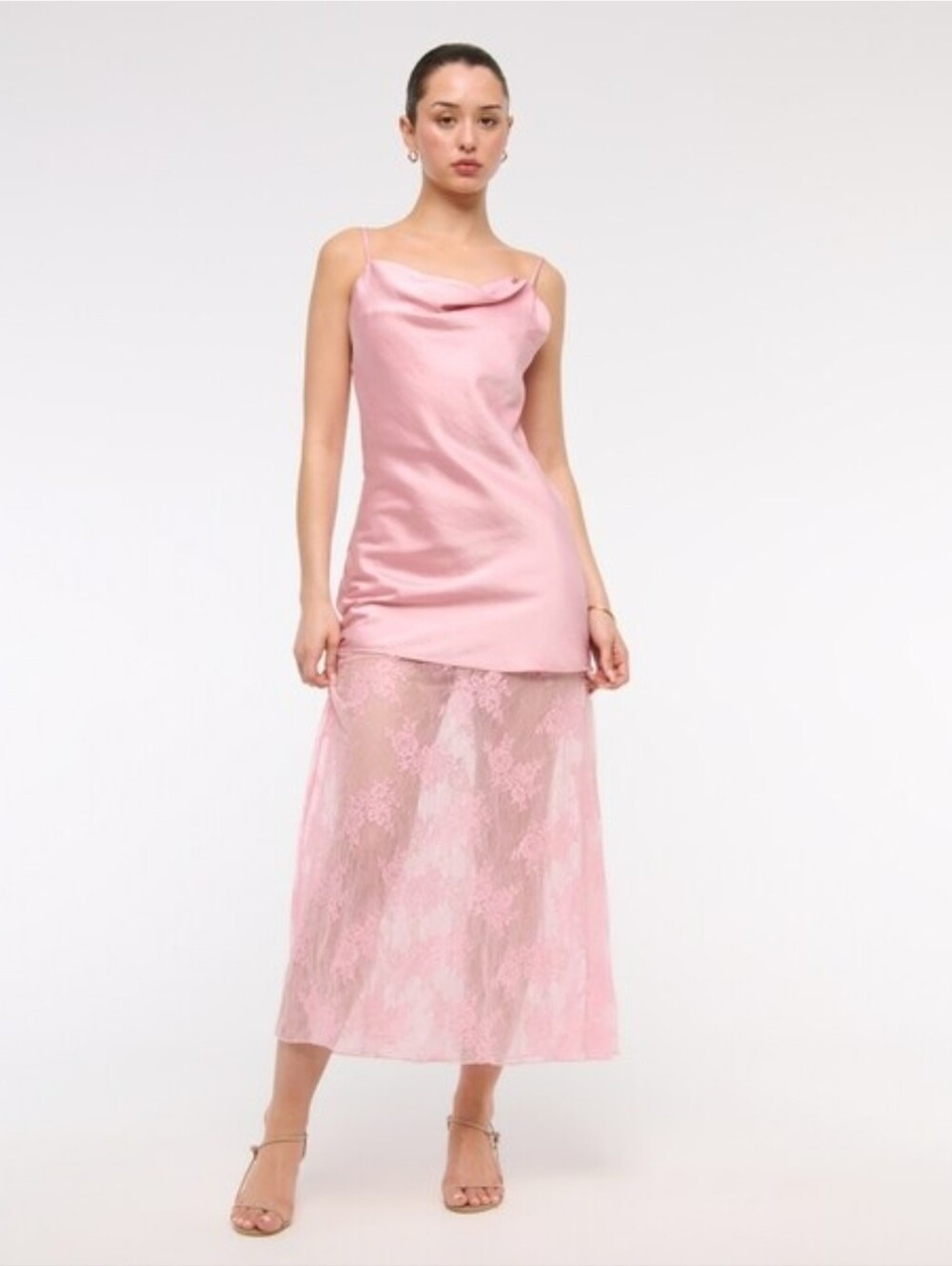 Abercrombie & Fitch Pink Cowl Neck Satin Strappy Lace Mini Maxi Dress Size XS